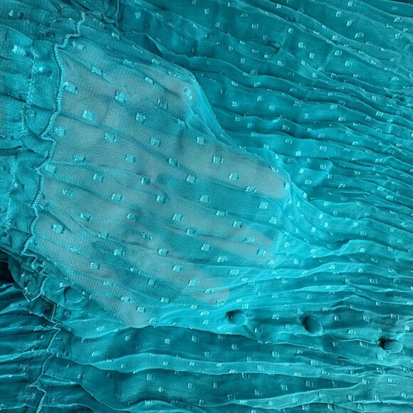 Maggie Barnes Blouse Womens 5X 34/36W Aqua Pleated Dot‎ Crinkle Sheer Boho Fairy - Picture 6 of 8